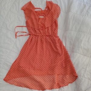 btween Coral Polka Dot Ruffle Dress